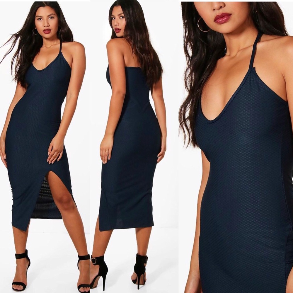 Navy textured halter dress Sz 10